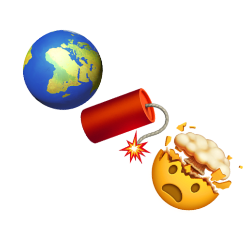 Three emojiis diagonally - world, dynamite, mind blown