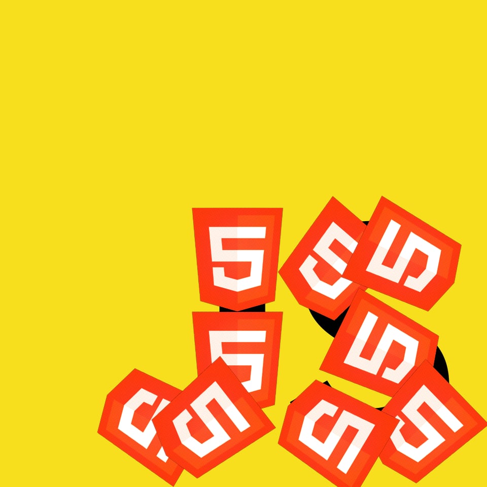 On the internet nobody knows you're an HTML! The yellow JavaScript logo, with HTML5 badges masking the letters J and S